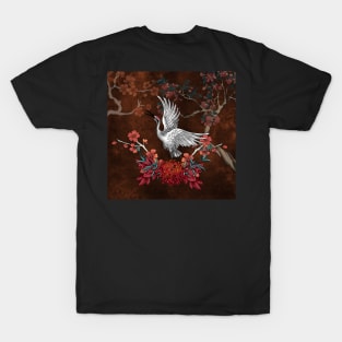 Beautiful crane with flowers T-Shirt